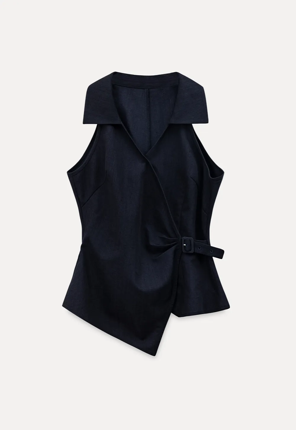 Sleeveless Collared Top with Wrap Detail and Wide Leg Pants