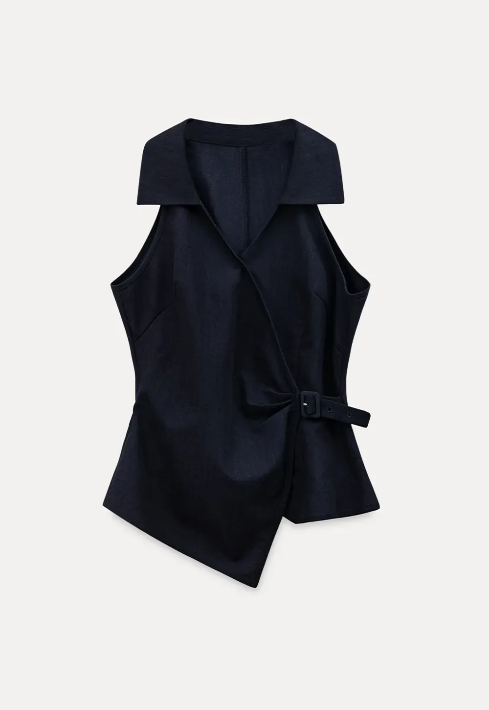 Sleeveless Collared Top with Wrap Detail and Wide Leg Pants