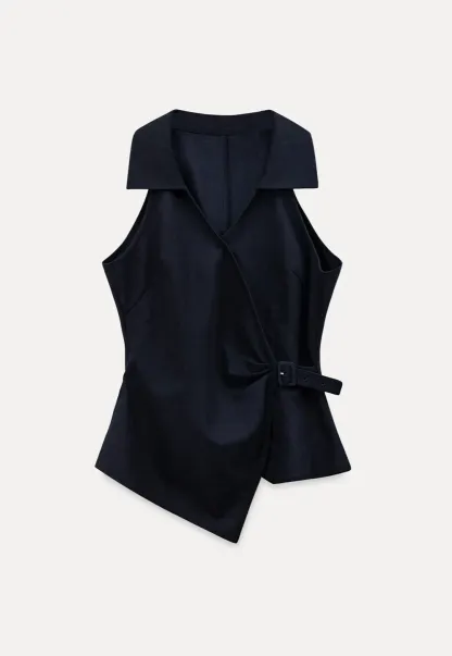 Sleeveless Collared Top with Wrap Detail and Wide Leg Pants