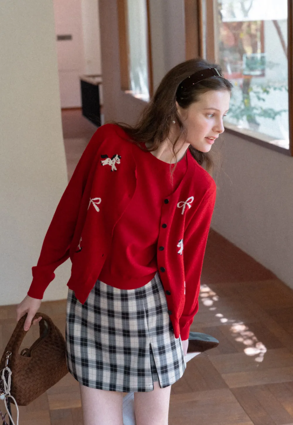 Plaid Skirt with Front Slit