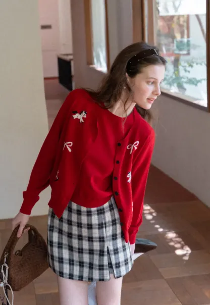 Plaid Skirt with Front Slit