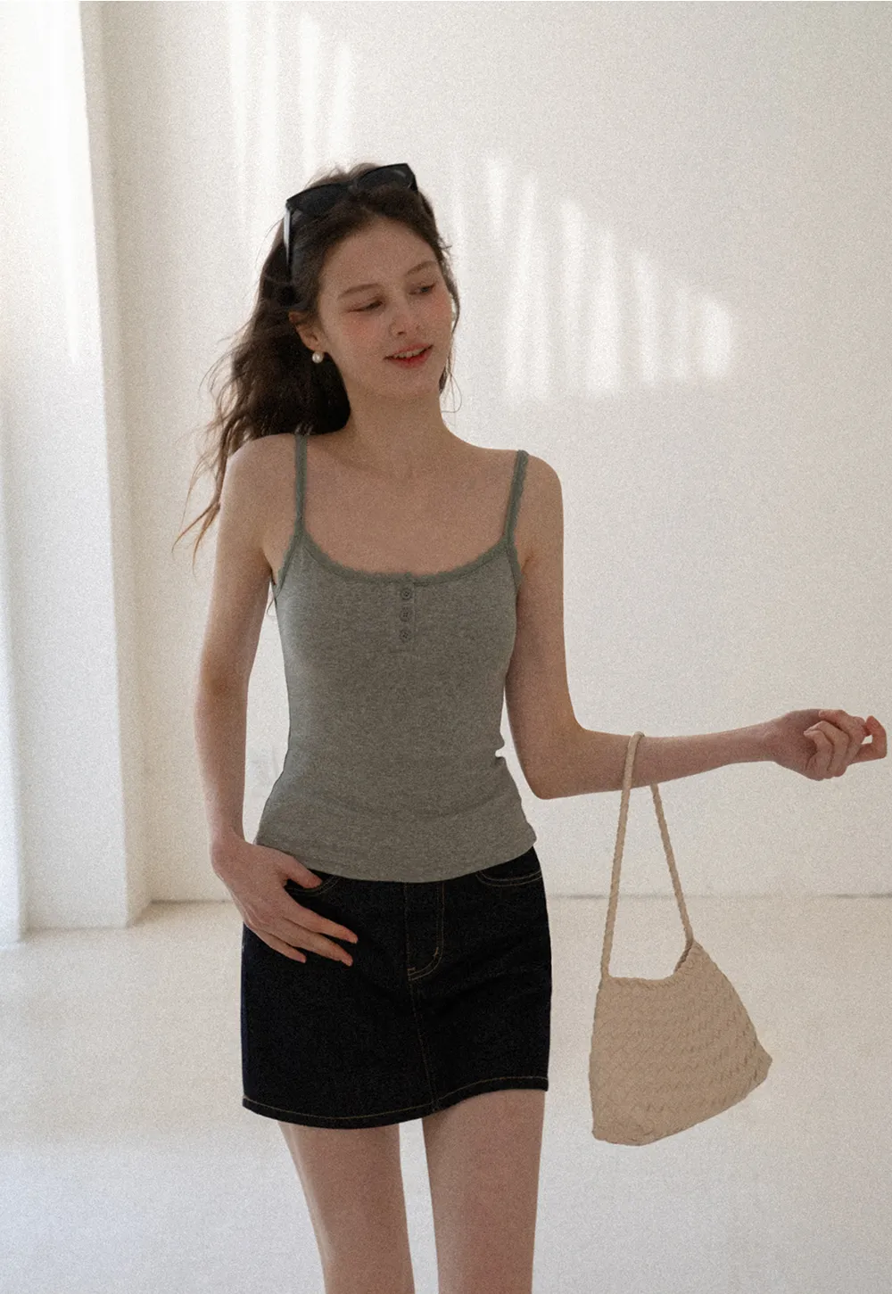 Lace Trim Button Front Tank Top