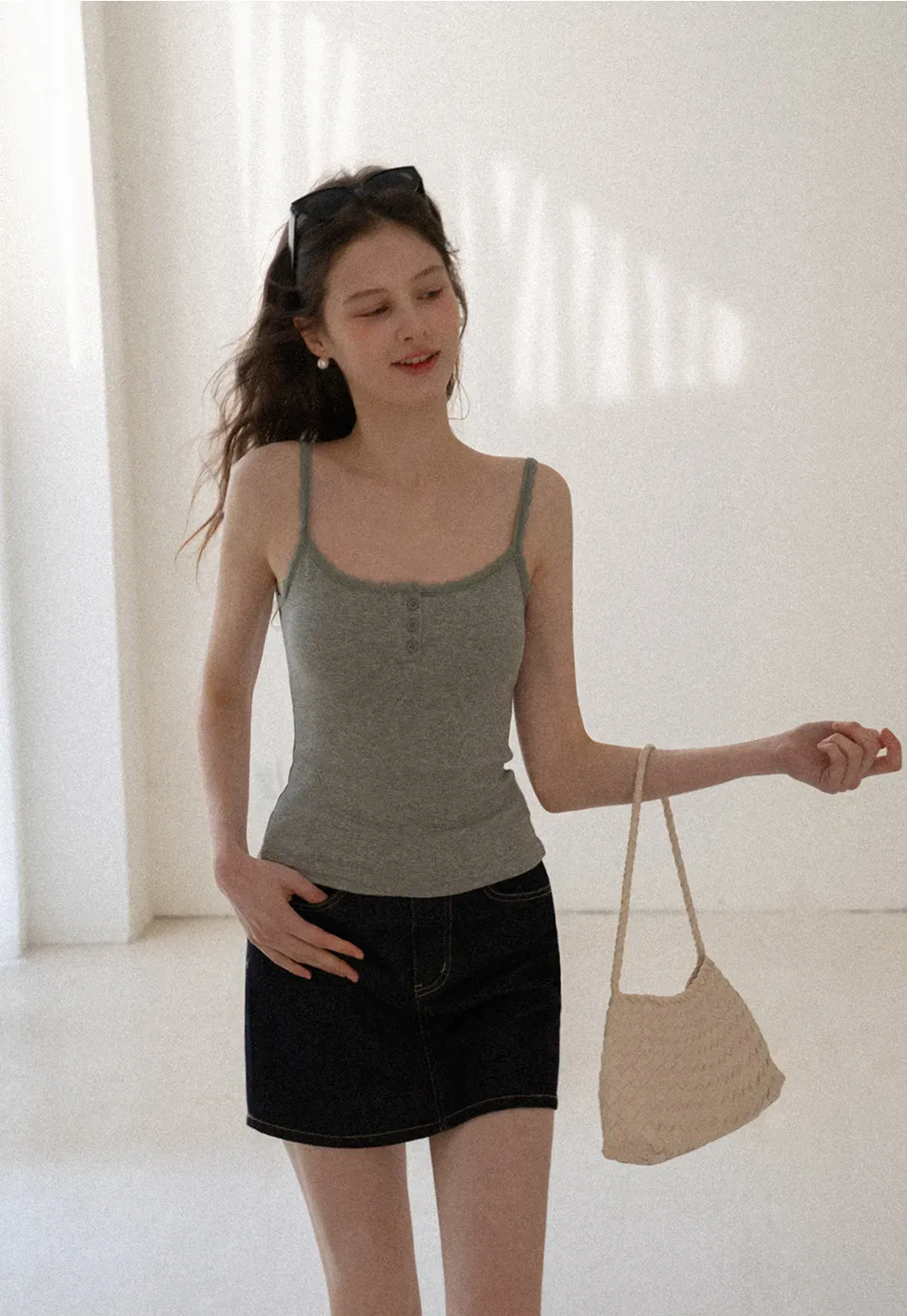 Lace Trim Button Front Tank Top