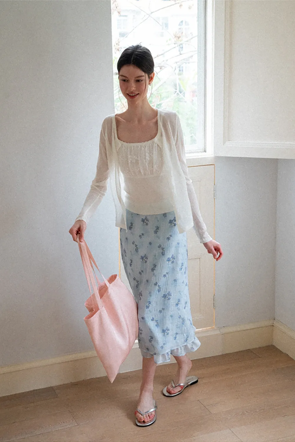 Floral Print Lightweight Flowy Midi Skirt
