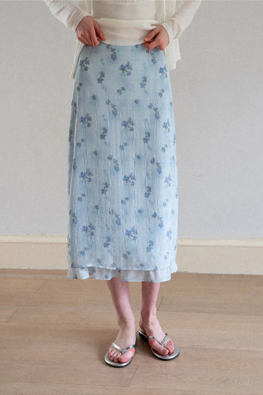 Floral Print Lightweight Flowy Midi Skirt