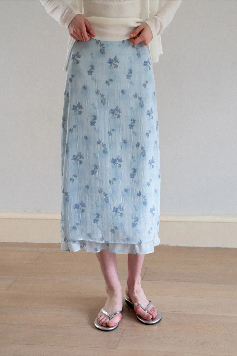 Floral Print Lightweight Flowy Midi Skirt