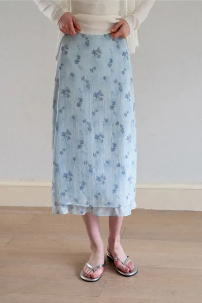 Floral Print Lightweight Flowy Midi Skirt