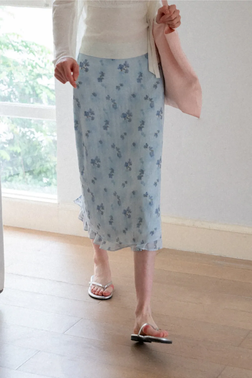 Floral Print Lightweight Flowy Midi Skirt
