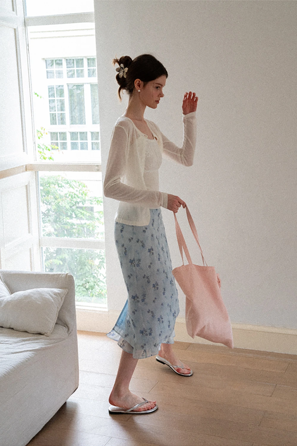 Floral Print Lightweight Flowy Midi Skirt