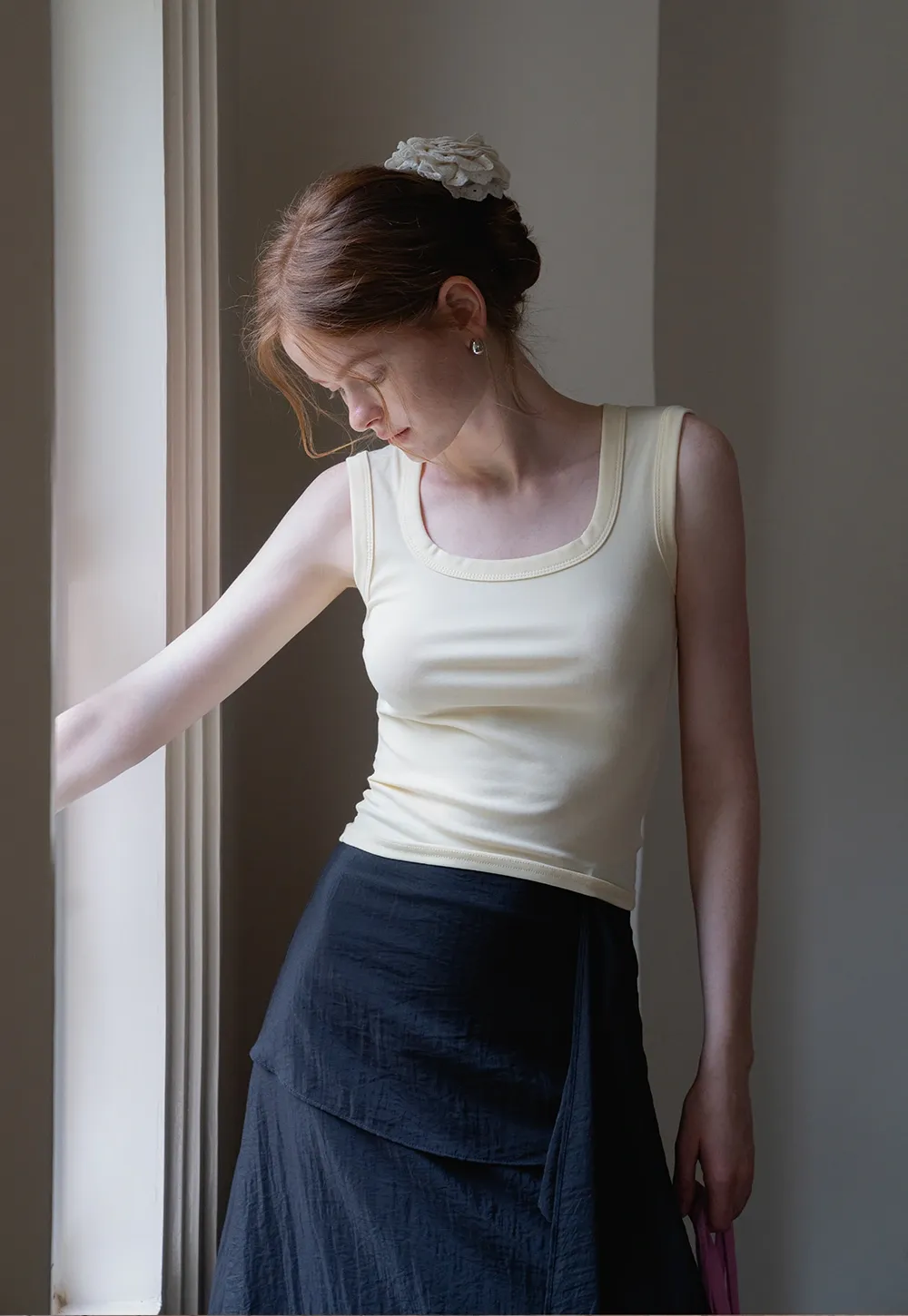 Women's Solid Square Neck Fitted T-Shirt And Tank Top