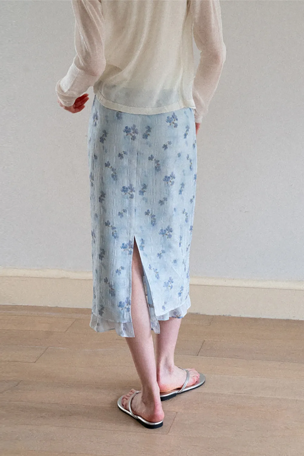 Floral Print Lightweight Flowy Midi Skirt