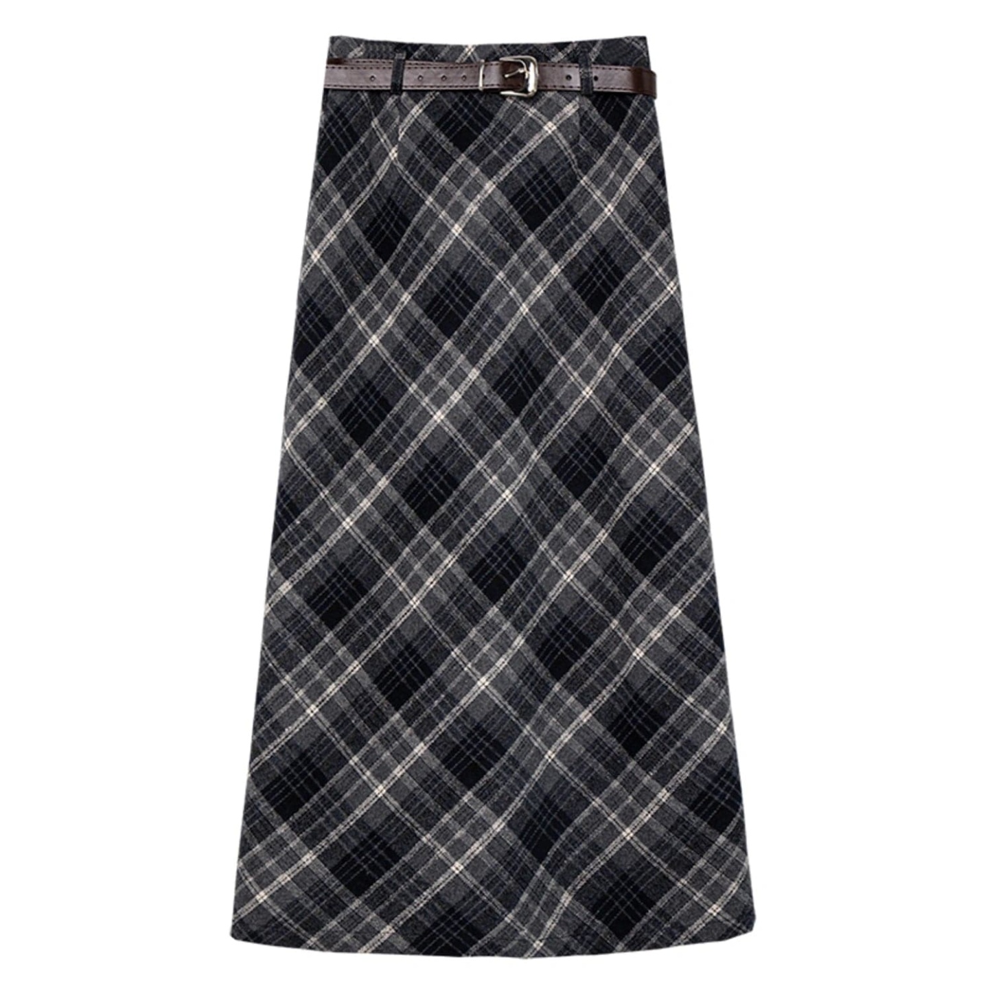 Classic Plaid Midi Skirt with Belted Waist