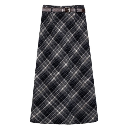 Classic Plaid Midi Skirt with Belted Waist