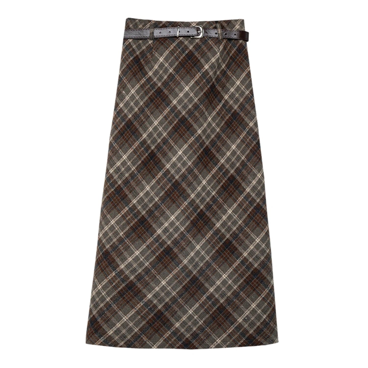 Classic Plaid Midi Skirt with Belted Waist