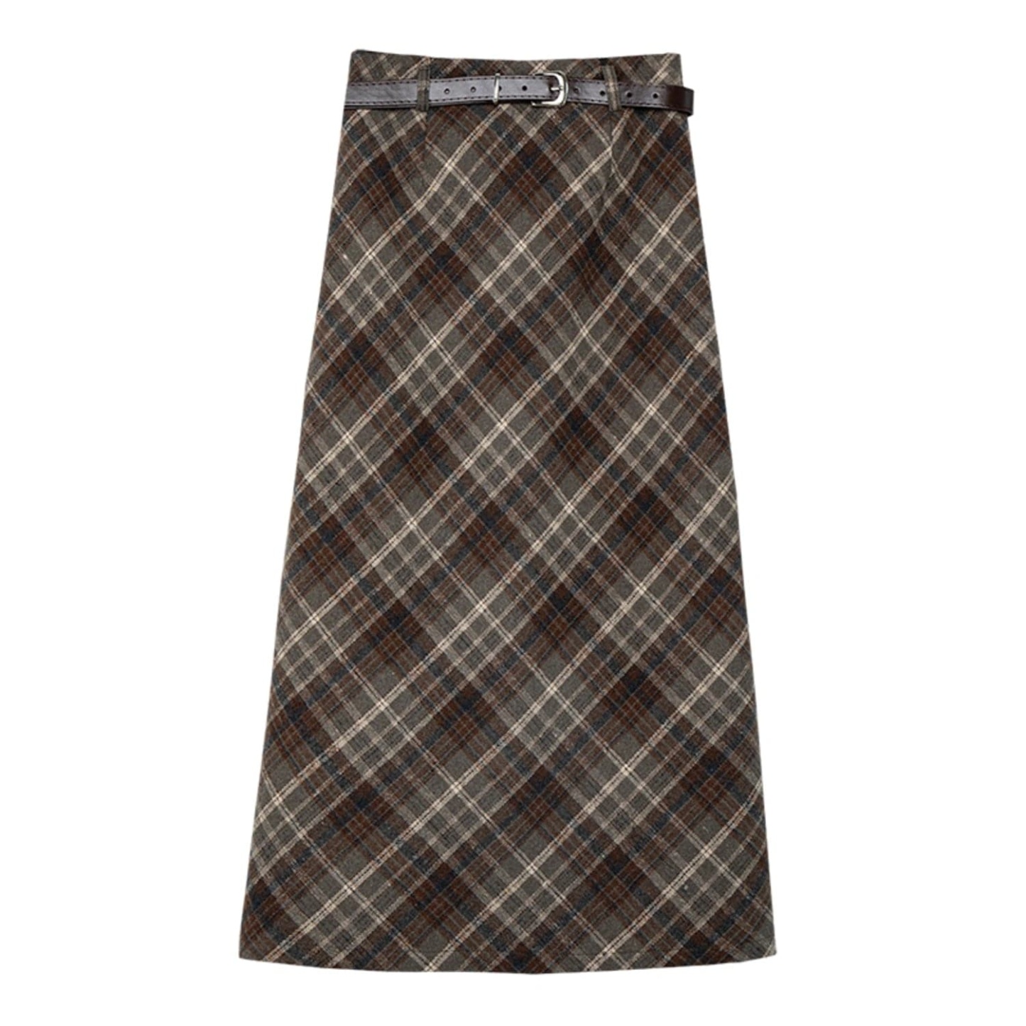 Classic Plaid Midi Skirt with Belted Waist