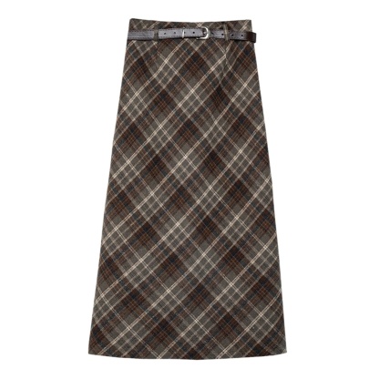 Classic Plaid Midi Skirt with Belted Waist