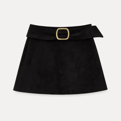 Suede Mini Skirt with Belted Waistband