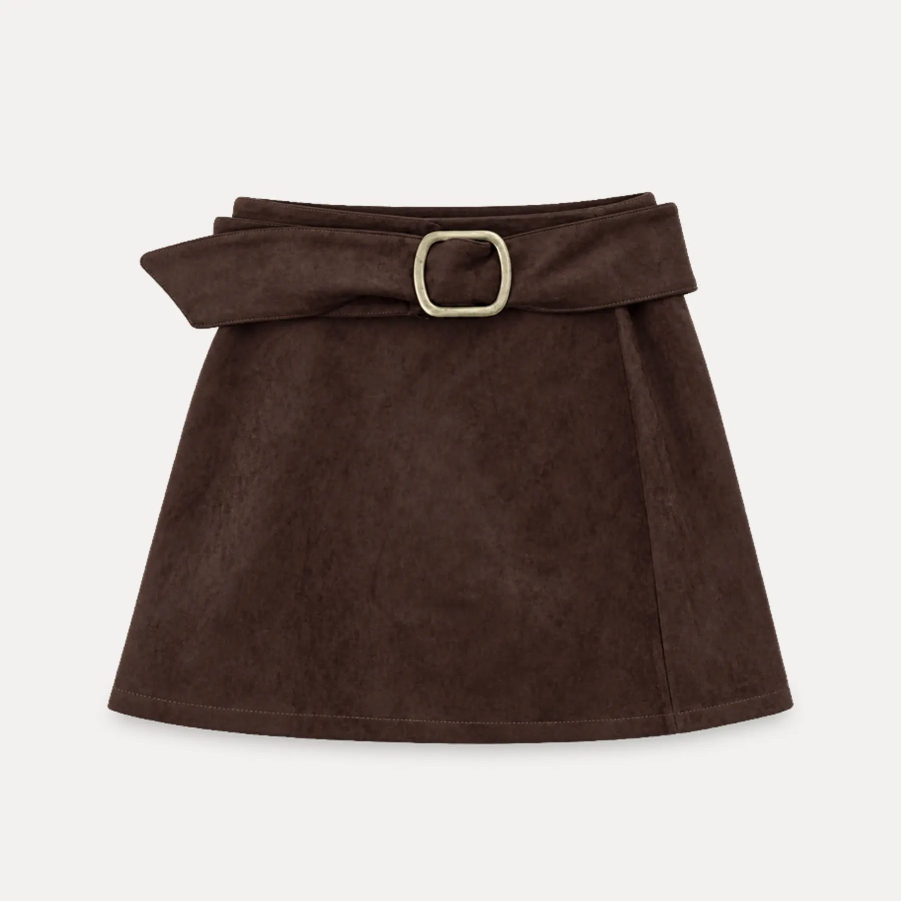 Suede Mini Skirt with Belted Waistband
