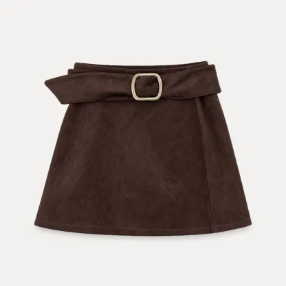 Suede Mini Skirt with Belted Waistband