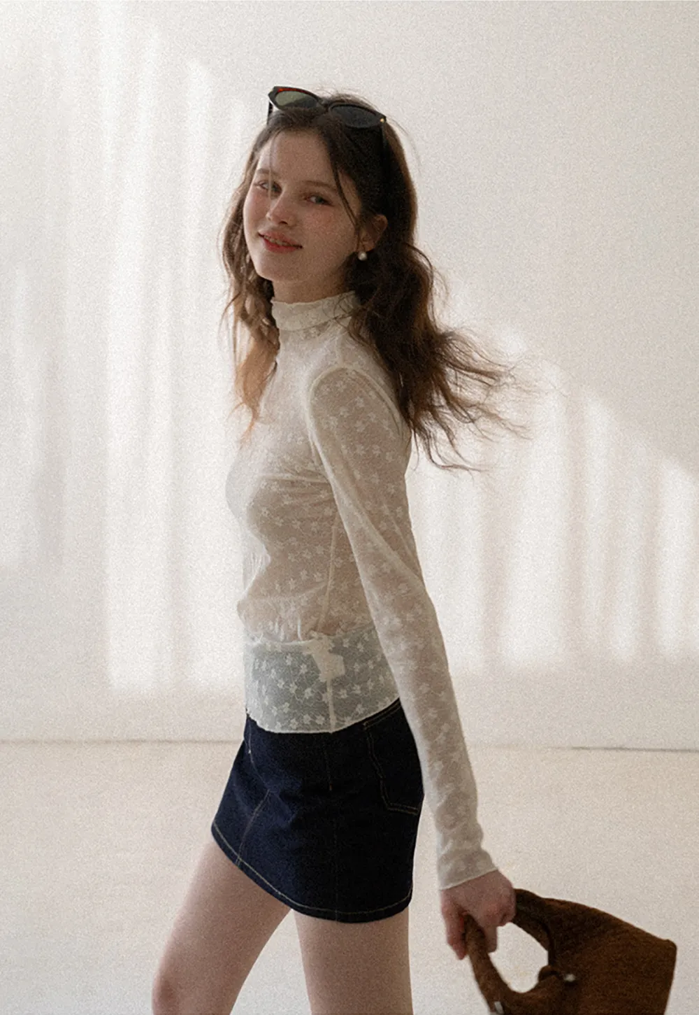 Sheer Star Print Long Sleeve Top