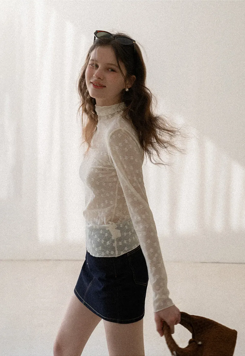 Sheer Star Print Long Sleeve Top