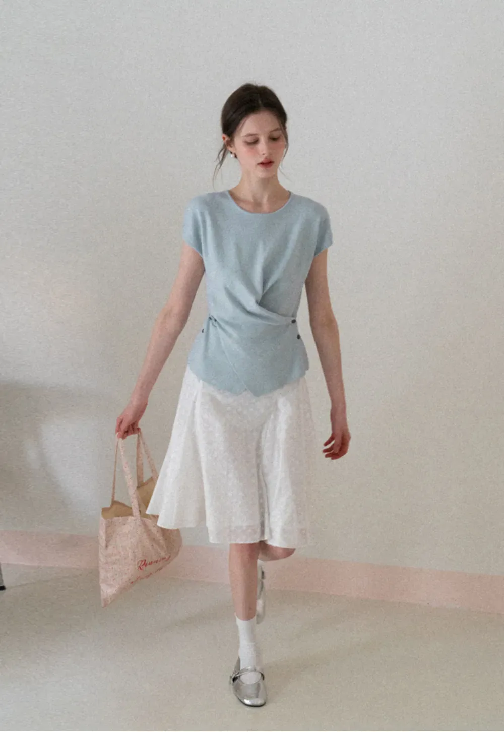 Lightweight Knit Top with Asymmetrical Hem