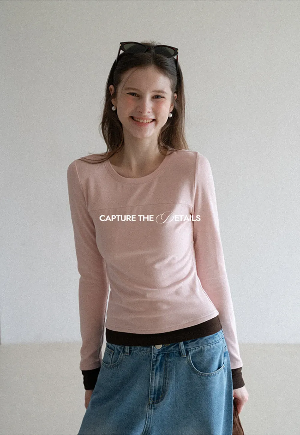 Long sleeve round neck layered t shirt design top