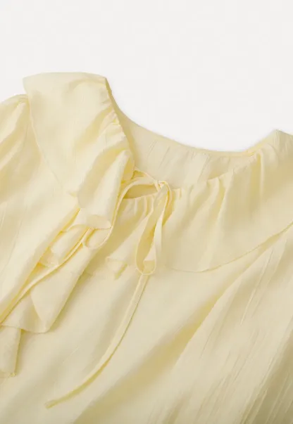 Ruffled Collar Long Sleeve Blouse with Tie Front