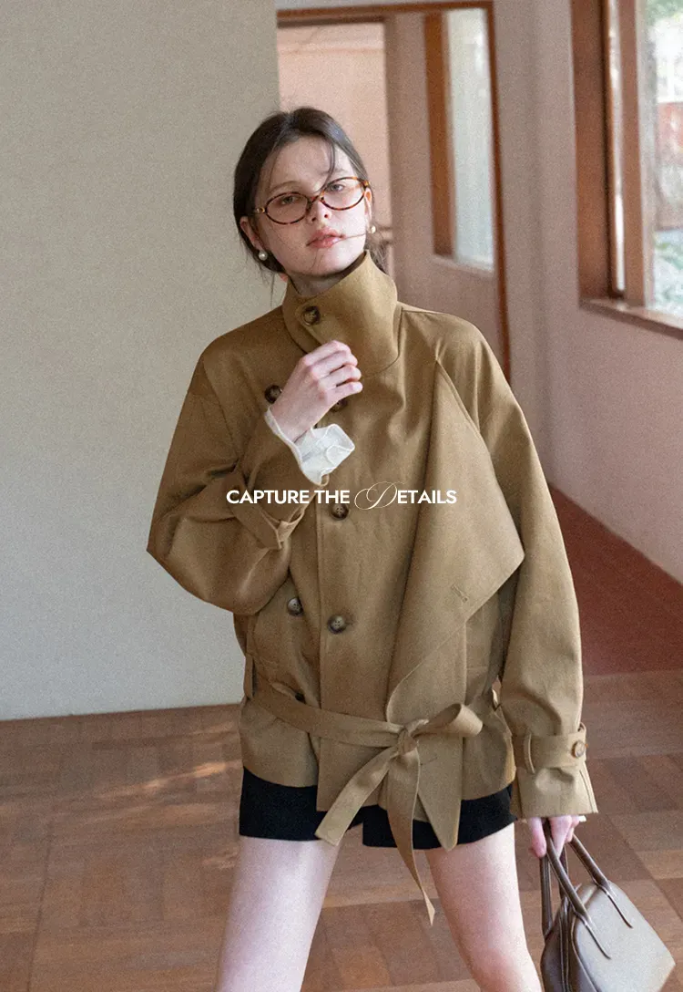 Double Breasted Short Jacket with Belted Waist