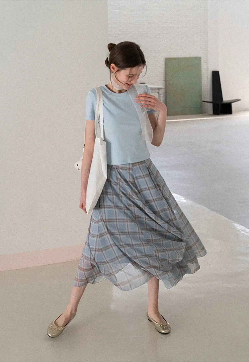 Short Sleeve Crew Neck T Shirt with Sheer Scarf Detail