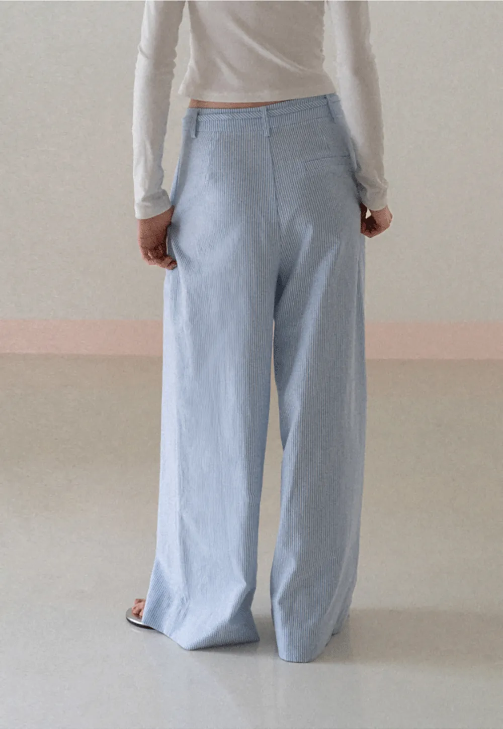 Wide Leg Pleated Casual Pants with Drawstring Waist