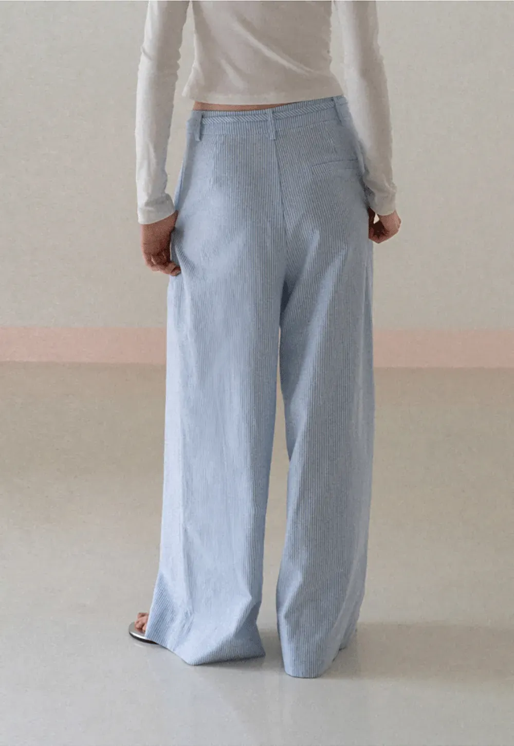 Wide Leg Pleated Casual Pants with Drawstring Waist