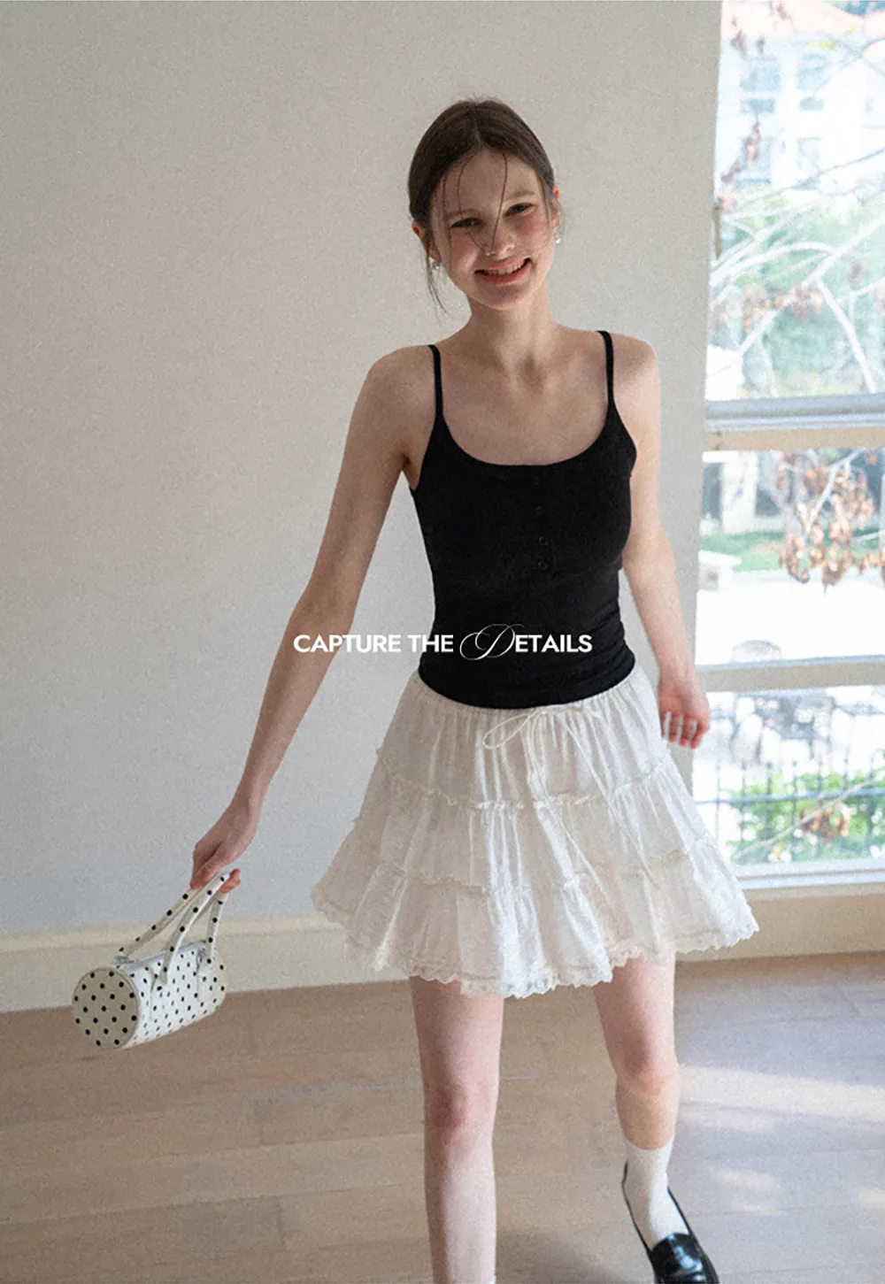 Tiered lace hem drawstring waist skirt