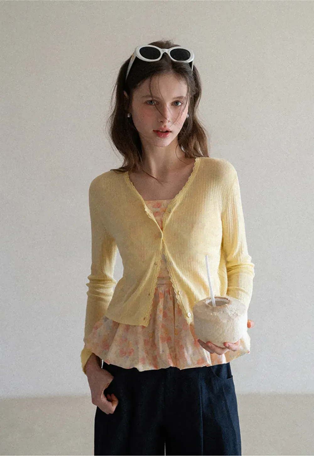 Floral Print Peplum Tank Top and Woolen Knit Sweater