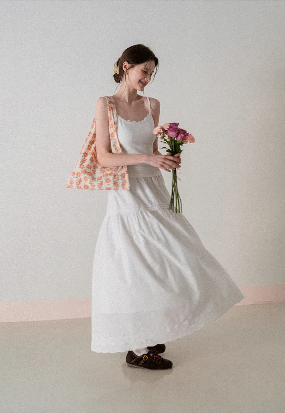 Tiered A-line Midi Skirt with Pleated Detail