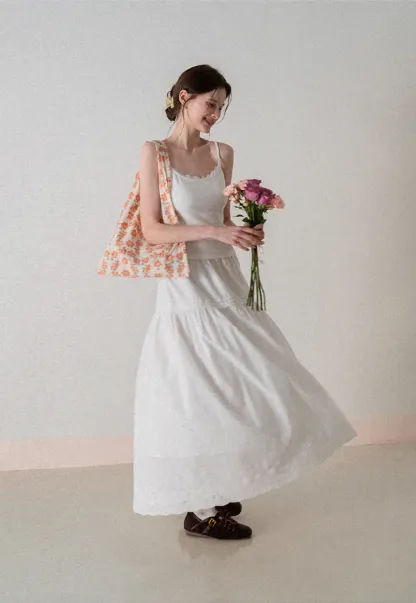 Tiered A-line Midi Skirt with Pleated Detail