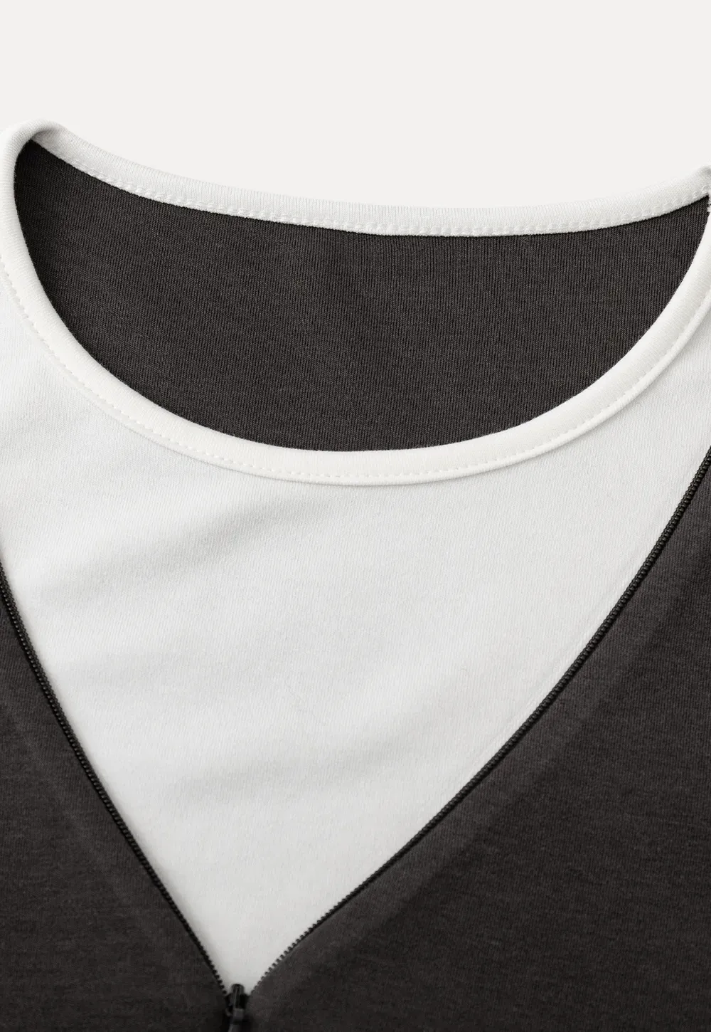 Long sleeve crop top with round neck and hem stitching design