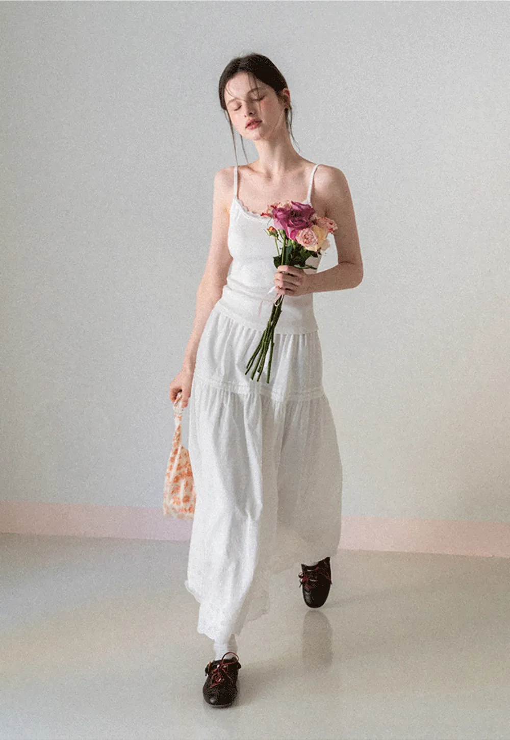 Tiered A-line Midi Skirt with Pleated Detail