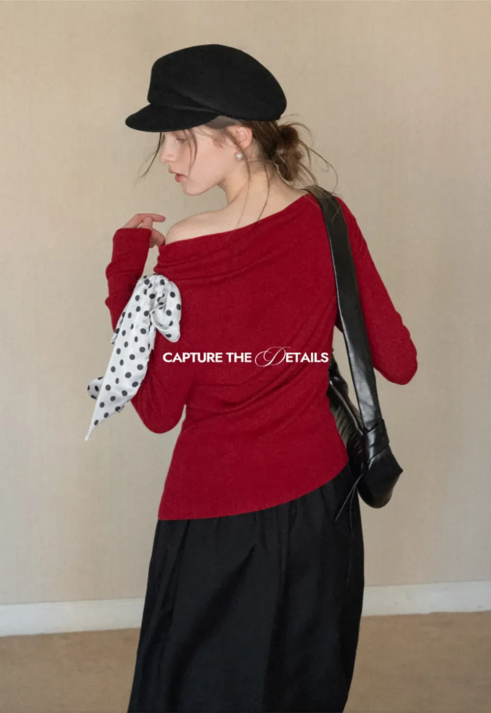 Elegant polka dot neck tie with bow design for women's fashion.