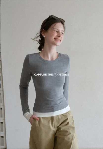 Long sleeve round neck layered t shirt design top