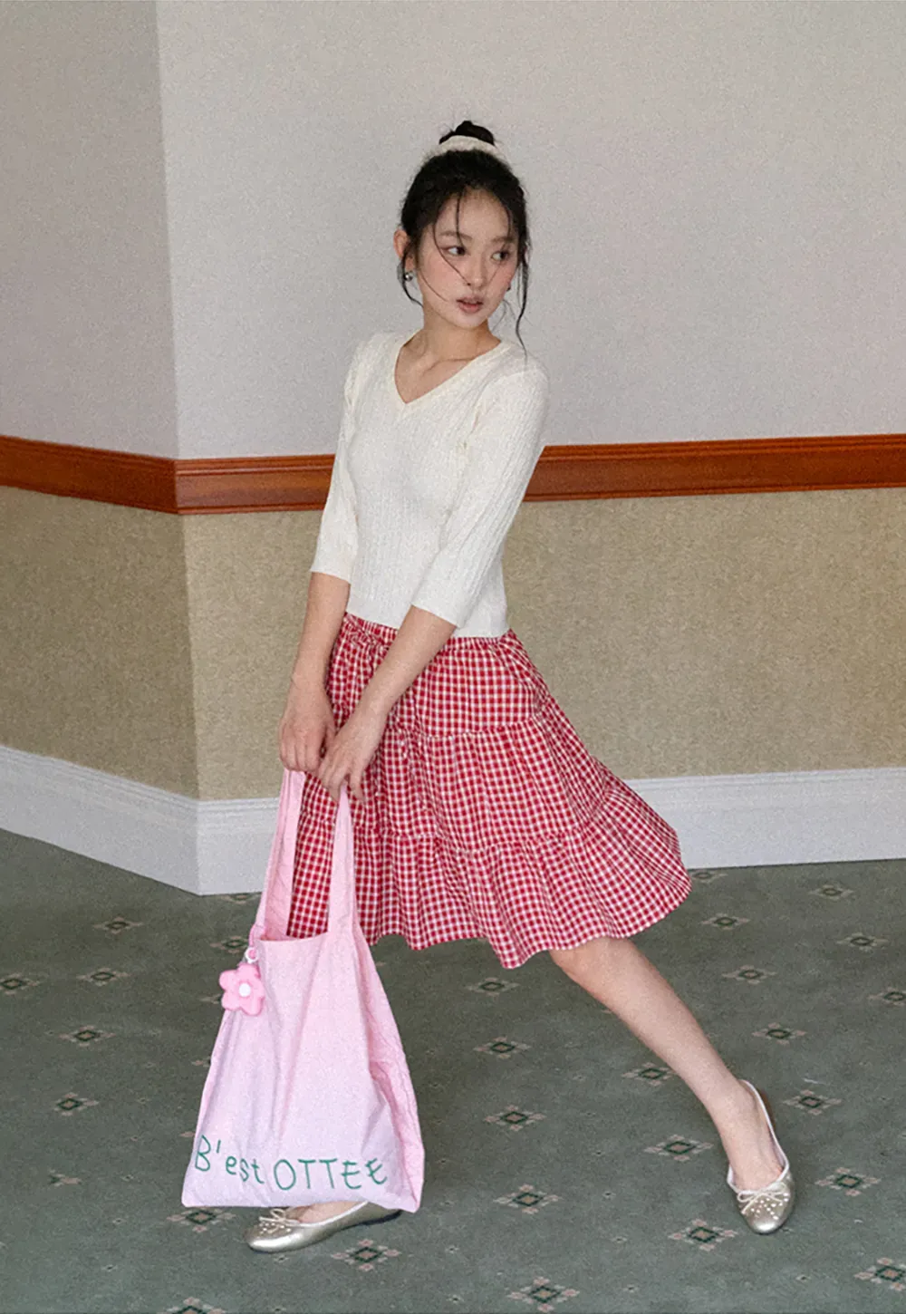 Gingham Pattern Tiered Skirt