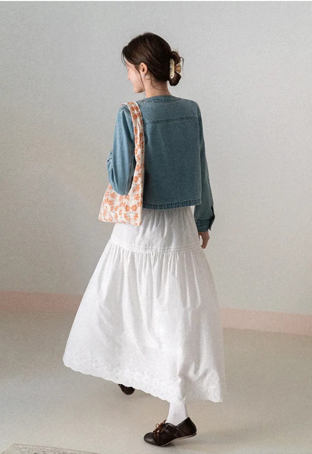 Tiered A-line Midi Skirt with Pleated Detail