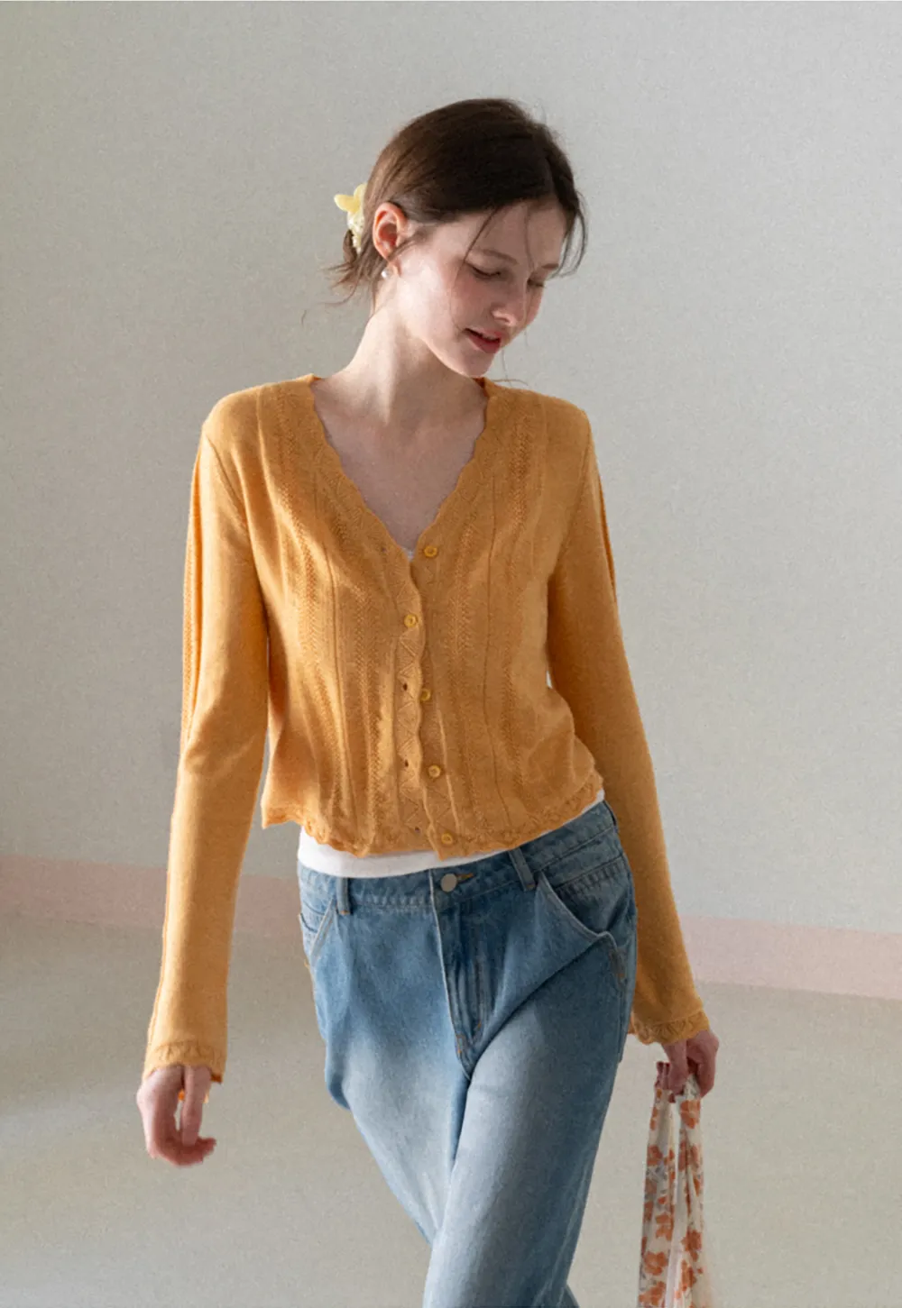 Long Sleeve Knit Sweater with Lace Trim