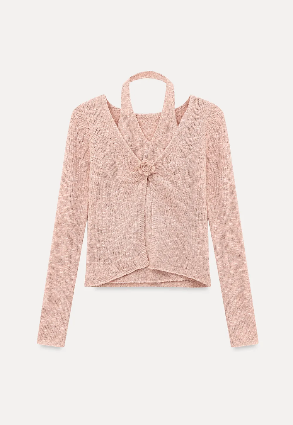 V Neck Knit Sweater with Floral Button Detail