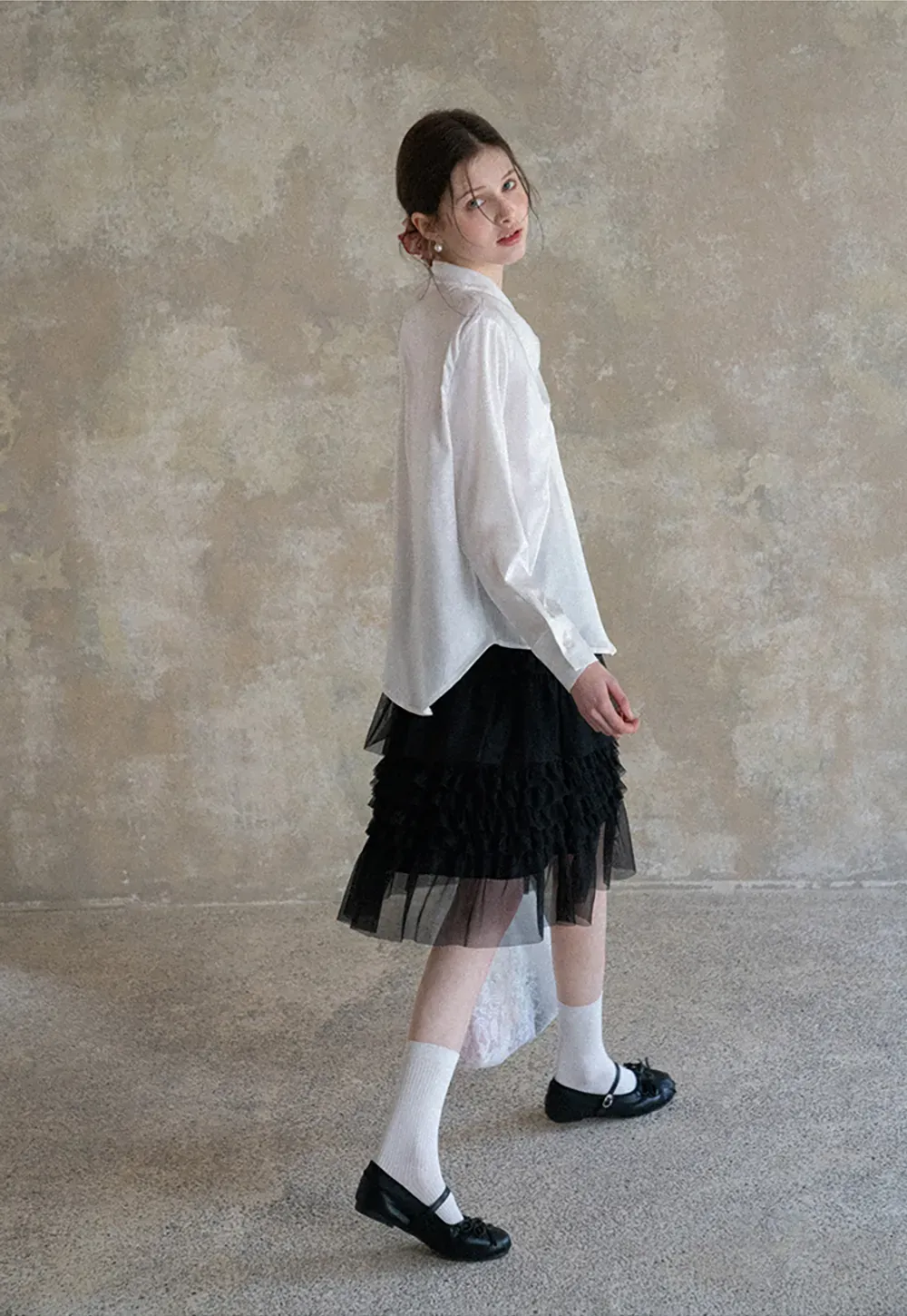 Tiered Ruffled Sheer Skirt with Drawstring Waist