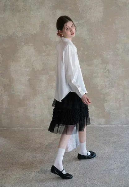 Tiered Ruffled Sheer Skirt with Drawstring Waist