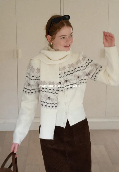 Winter Fair Isle Knit Sweater with Snowflake and Animal Pattern