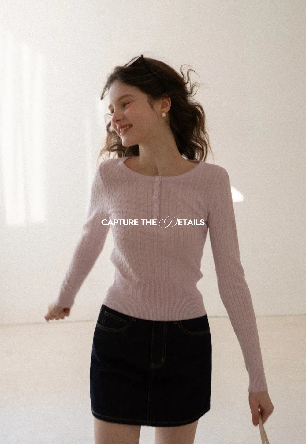 Cable Knit Long Sleeve Sweater with Button Detail