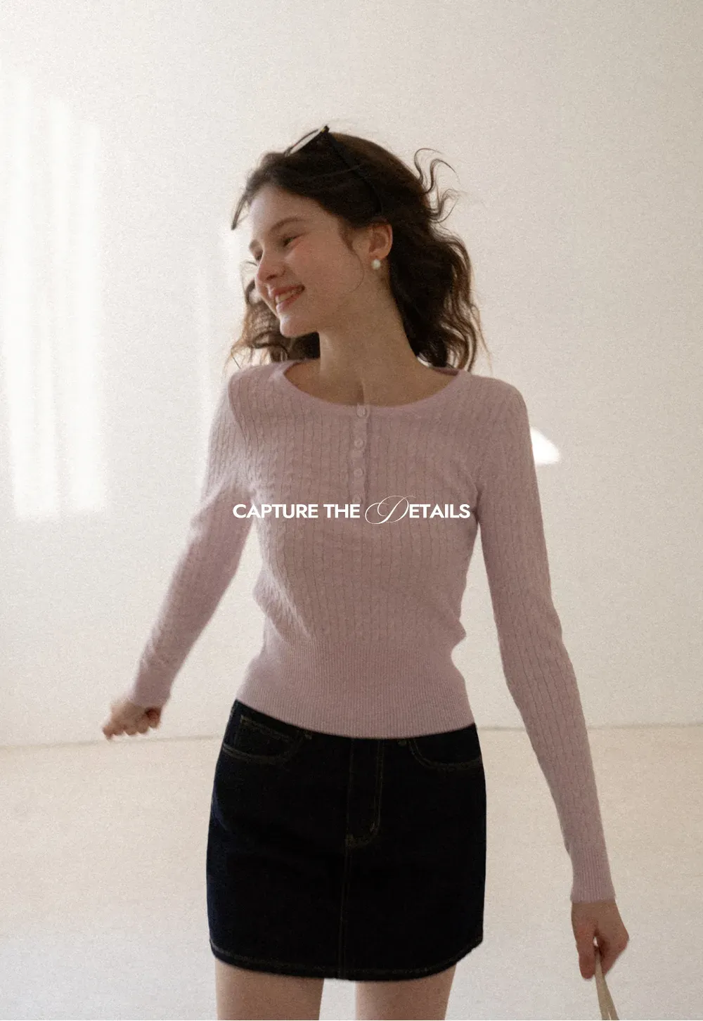 Cable Knit Long Sleeve Sweater with Button Detail