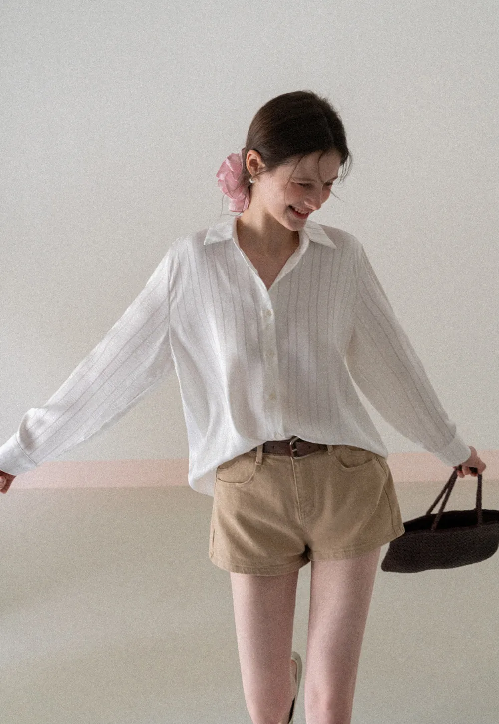 Long Sleeve Button Down Shirt with Vertical Stripes